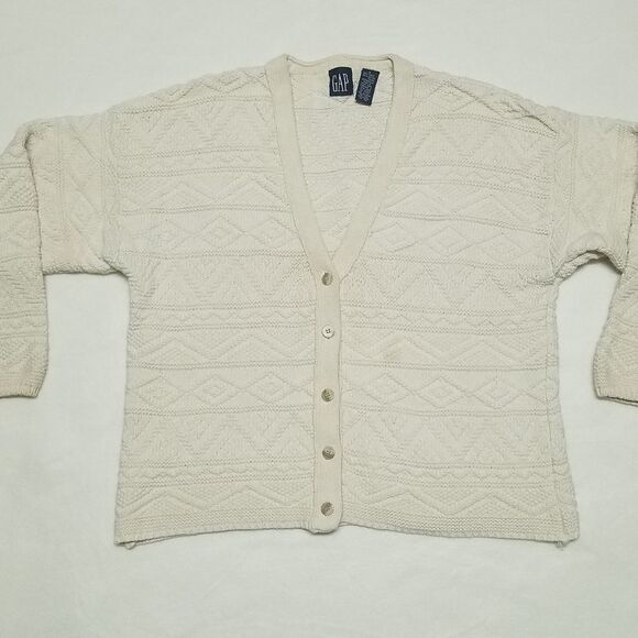 VINTAGE 80s GAP Cream Aztec Print Cropped Sweater - Picture 3 of 11